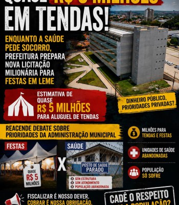 QUASE R$ 5 MILHÕES EM TENDAS! ENQUANTO A SAÚDE PEDE SOCORRO, PREFEITURA PREPARA NOVA LICITAÇÃO MILIONÁRIA PARA FESTAS EM LEME