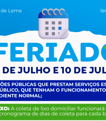 FERIADO ESTADUAL E PONTO FACULTATIVO NAS REPARTIÇÕES PÚBLICAS MUNICIPAIS NOS DIAS 09 E 10 DE JULHO