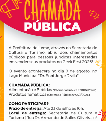 PREFEITURA ABRE DOIS CHAMAMENTOS PÚBLICOS PARA COMÉRCIO E ALIMENTAÇÃO NO GEEK FEST 2026