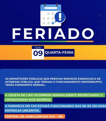 FERIADO ESTADUAL DE 09 DE JULHO