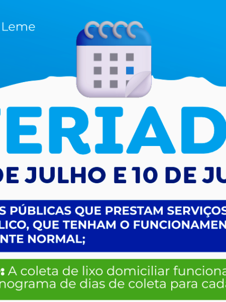 FERIADO ESTADUAL E PONTO FACULTATIVO NAS REPARTIÇÕES PÚBLICAS MUNICIPAIS NOS DIAS 09 E 10 DE JULHO