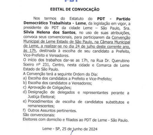 EDITAL DE CONVOCAÇÃO DO PDT}