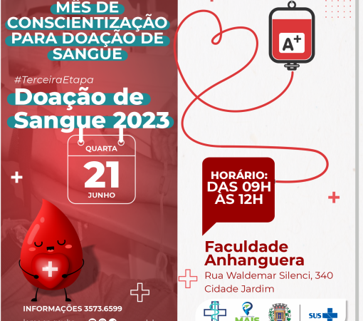 Terceira etapa do calendário de doação de sangue 2023 acontece dia 21 de junho}