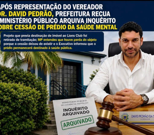 APÓS REPRESENTAÇÃO DO VEREADOR DR. DAVID PEDRÃO, PREFEITURA RECUA E MINISTÉRIO PÚBLICO ARQUIVA INQUÉRITO SOBRE CESSÃO DE PRÉDIO DA SAÚDE MENTAL}