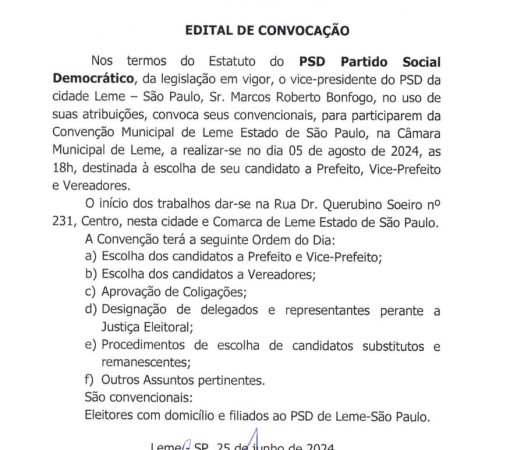 EDITAL DE CONVOCAÇÃO DO PSD}