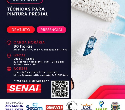 INSCRIÇÕES ABERTAS - CURSO GRATUITO: TÉCNICAS PARA PINTURA PREDIAL}