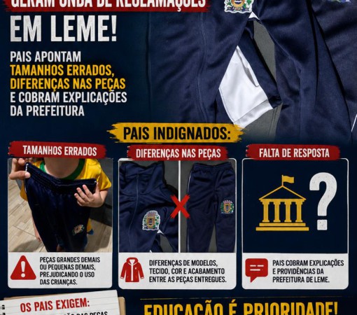 UNIFORMES DE INVERNO GERAM ONDA DE RECLAMAÇÕES EM LEME: PAIS APONTAM TAMANHOS ERRADOS, DIFERENÇAS NAS PEÇAS E COBRAM EXPLICAÇÕES DA PREFEITURA}