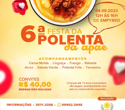 A 6ª Festa da Polenta da APAE vem aí}