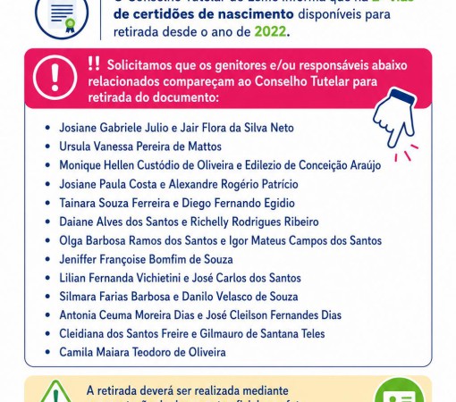 DOCUMENTOS AGUARDAM RETIRADA NO CONSELHO TUTELAR DE LEME}