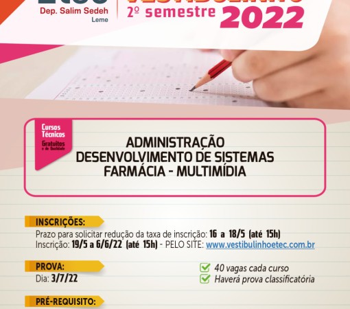 Estão abertas as inscrições para o Vestibulinho ETEC 2º Semestre de 2022}