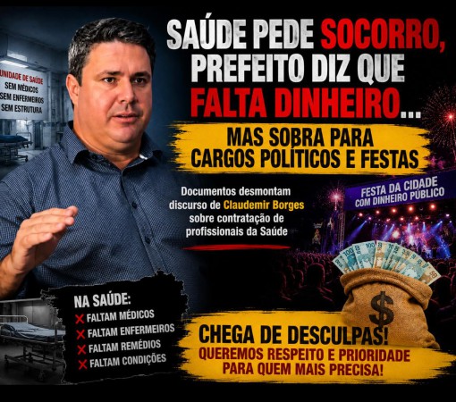 SAÚDE PEDE SOCORRO, PREFEITO DIZ QUE FALTA DINHEIRO… MAS SOBRA PARA CARGOS POLÍTICOS E FESTAS}