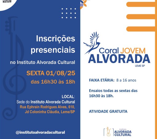 VEM AÍ UMA NOVIDADE DAQUELAS QUE AQUECEM O CORAÇÃO E ENCHEM NOSSA VIDA DE MÚSICA: O CORAL JOVEM ALVORADA}