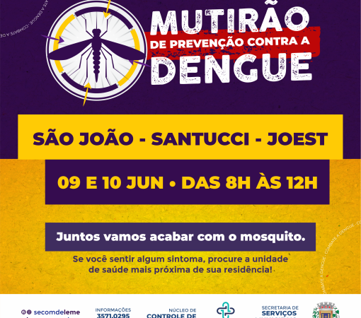 Mutirão contra o Aedes aegypti nos Bairros Vilas São João, Santucci e Joest será realizado no dia 09 e 10 de Junho}