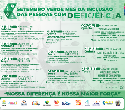 SETEMBRO VERDE - MÊS DA INCLUSÃO DAS PESSOAS COM DEFICIÊNCIA – A PROGRAMAÇÃO CONTINUA}