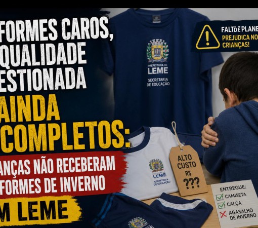 UNIFORMES CAROS, DE QUALIDADE QUESTIONADA E AINDA INCOMPLETOS: CRIANÇAS NÃO RECEBERAM UNIFORMES DE INVERNO EM LEME}