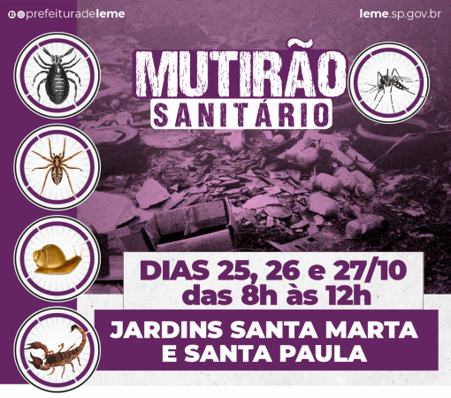 “MUTIRÃO SANITÁRIO” nos dias 25, 26 e 27 de outubro nos Jardins Santa Marta e Santa Paula}