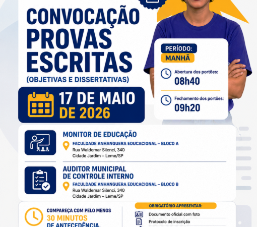 PREFEITURA DIVULGA LOCAIS E HORÁRIOS DAS PROVAS DO CONCURSO PÚBLICO 001/2026}