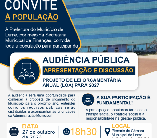 SECRETARIA DE FINANÇAS INFORMA SOBRE AUDIÊNCIA PÚBLICA NO DIA 27 DE OUTUBRO DE 2026}