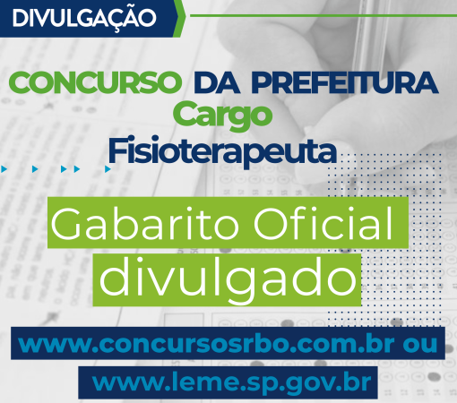 Divulgação do gabarito das provas do concurso para fisioterapeuta realizadas no dia 29 de outubro}