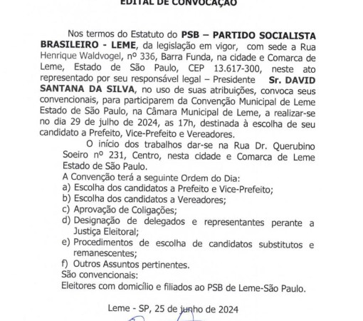 EDITAL DE CONVOCAÇÃO DO PSB}