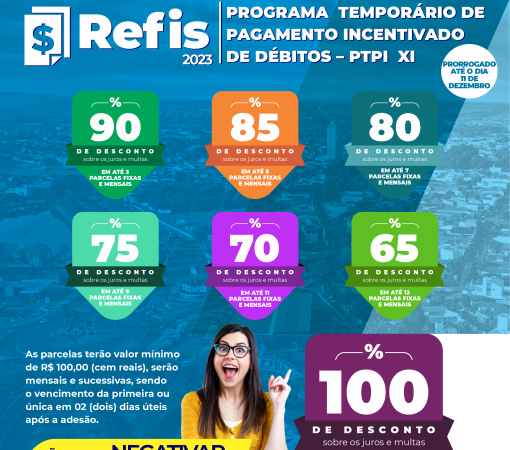 Prorrogado o Programa Temporário de Pagamento Incentivado de Débitos– PTPI XI – REFIS municipal}