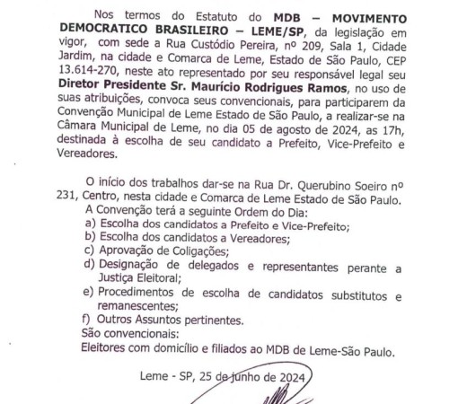 EDITAL DE CONVOCAÇÃO DO MDB}