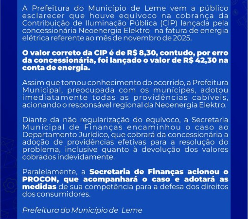 NOTA DE ESCLARECIMENTO SOBRE A COBRANÇA DA CIP}