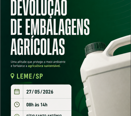 LEME RECEBE AÇÃO ITINERANTE PARA DEVOLUÇÃO DE EMBALAGENS AGRÍCOLAS NO DIA 27 DE MAIO}