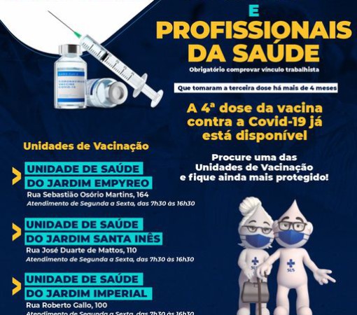 4ª DOSE DA VACINA PARA MAIORES DE 50 ANOS DE IDADE E PARA PROFISSIONAIS DA SAÚDE.  A partir de segunda-feira - 6 de junho}