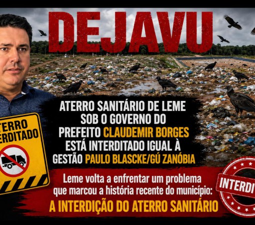 DEJAVU: ATERRO SANITÁRIO DE LEME SOB O GOVERNO DO PREFEITO CLAUDEMIR BORGES ESTÁ INTERDITADO IGUAL À GESTÃO PAULO BLASCKE/GÚ ZANÓBIA}