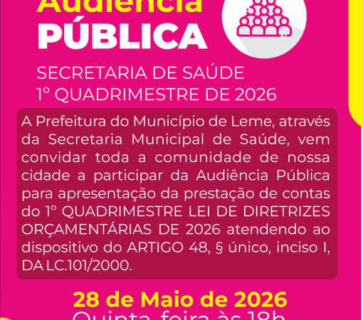 SECRETARIA DE SAÚDE INFORMA SOBRE AUDIÊNCIA PÚBLICA NO DIA 28 DE MAIO}