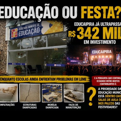 EDUCAÇÃO OU FESTA? EDUCAIPIRA JÁ ULTRAPASSA R$ 342 MIL ENQUANTO ESCOLAS AINDA ENFRENTAM PROBLEMAS EM LEME}