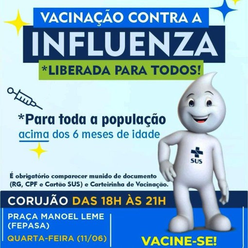 CORUJÃO DE VACINAÇÃO NA QUARTA-FEIRA, 11 DE JUNHO