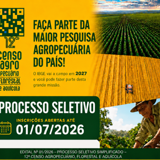 IBGE ABRE MAIS DE 8 MIL VAGAS TEMPORÁRIAS PARA ATUAÇÃO NO CENSO AGROPECUÁRIO 2026