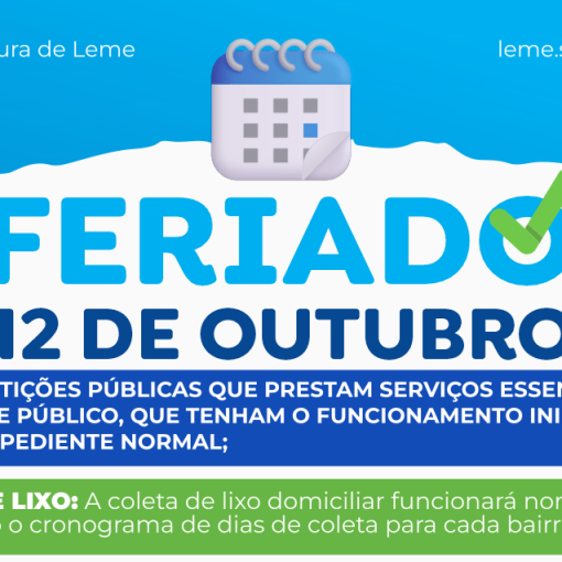 FERIADO NACIONAL NAS REPARTIÇÕES PÚBLICAS MUNICIPAIS NO DIA 12 DE OUTUBRO DE 2026