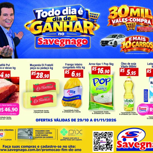 CAMPANHA DE FINAL DE ANO 2026 DO SAVEGNAGO SUPERMERCADOS DISTRIBUI 30 MIL VALES-COMPRAS E SORTEIA 10 CARROS}
