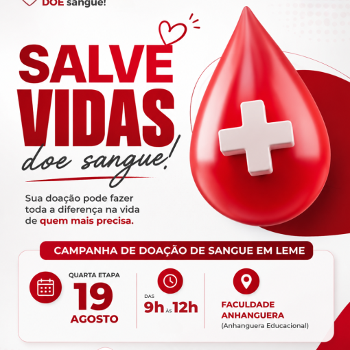 QUARTA ETAPA DO CALENDÁRIO DE DOAÇÃO DE SANGUE SERÁ NO DIA 19 DE AGOSTO}