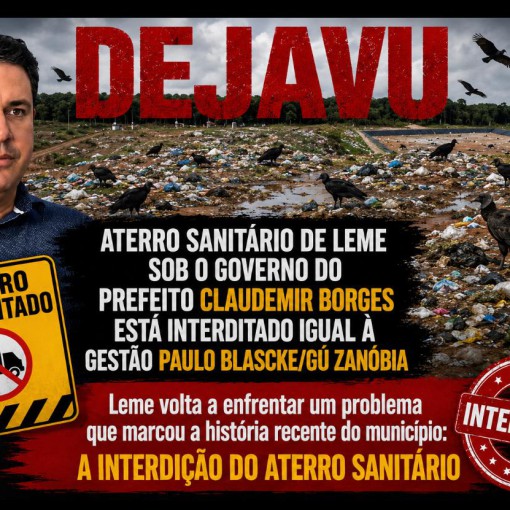 DEJAVU: ATERRO SANITÁRIO DE LEME SOB O GOVERNO DO PREFEITO CLAUDEMIR BORGES ESTÁ INTERDITADO IGUAL À GESTÃO PAULO BLASCKE/GÚ ZANÓBIA