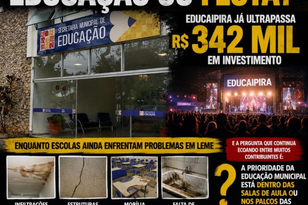 EDUCAÇÃO OU FESTA? EDUCAIPIRA JÁ ULTRAPASSA R$ 342 MIL ENQUANTO ESCOLAS AINDA ENFRENTAM PROBLEMAS EM LEME}