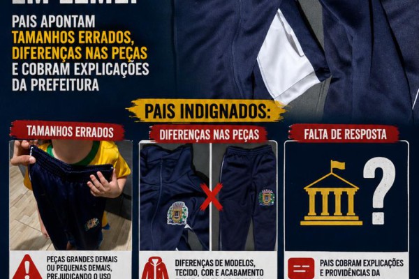 UNIFORMES DE INVERNO GERAM ONDA DE RECLAMAÇÕES EM LEME: PAIS APONTAM TAMANHOS ERRADOS, DIFERENÇAS NAS PEÇAS E COBRAM EXPLICAÇÕES DA PREFEITURA}