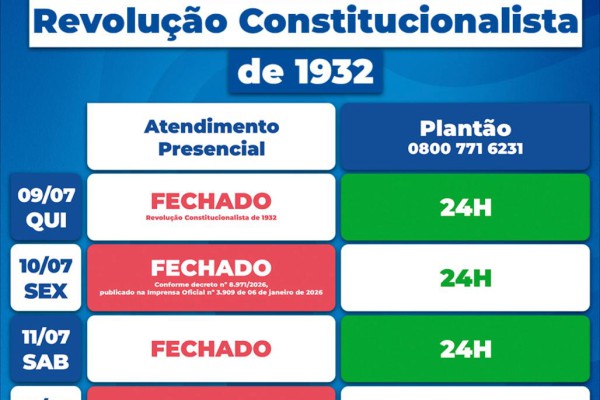 ATENÇÃO AO FUNCIONAMENTO DA SAECIL DEVIDO AO FERIADO DE 09 DE JULHO}