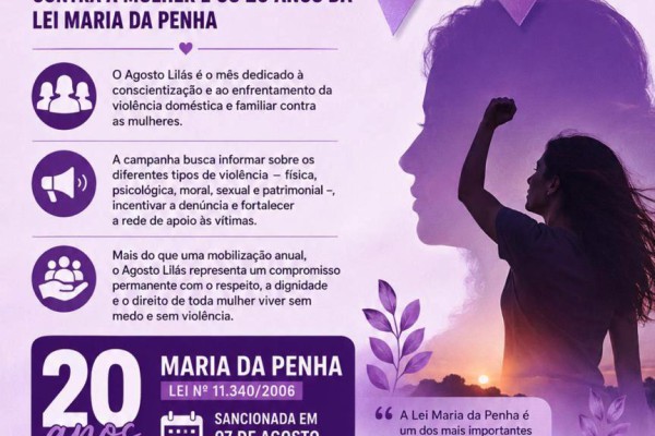 AGOSTO LILÁS REFORÇA A LUTA PELO FIM DA VIOLÊNCIA CONTRA A MULHER E OS 20 ANOS DA LEI MARIA DA PENHA}