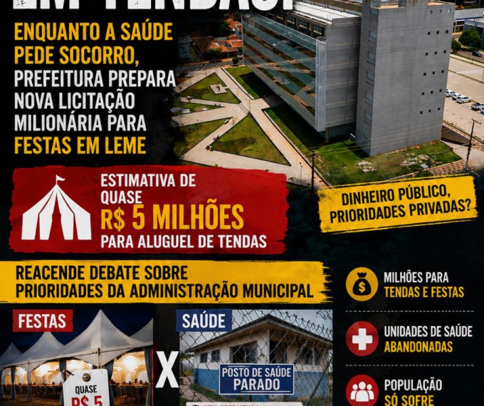 QUASE R$ 5 MILHÕES EM TENDAS! ENQUANTO A SAÚDE PEDE SOCORRO, PREFEITURA PREPARA NOVA LICITAÇÃO MILIONÁRIA PARA FESTAS EM LEME