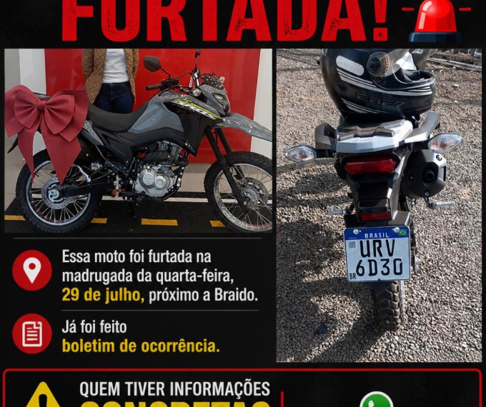 MOTO ZERO QUILÔMETRO É FURTADA EM LEME