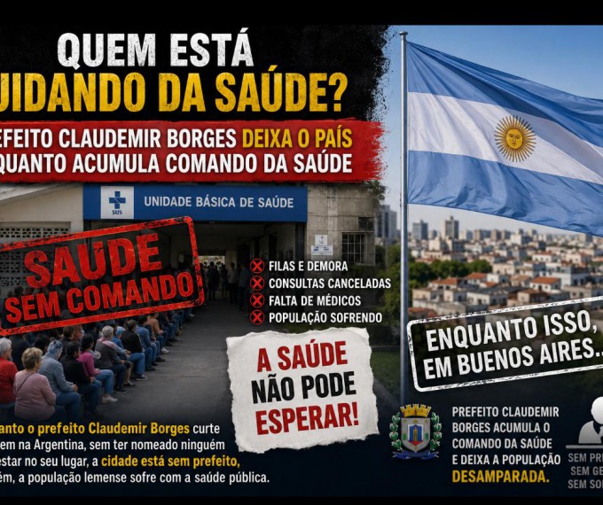 QUEM ESTÁ CUIDANDO DA SAÚDE? PREFEITO CLAUDEMIR BORGES DEIXA O PAÍS ENQUANTO ACUMULA COMANDO DA SAÚDE E POPULAÇÃO ENFRENTA DIFICULDADES NO ATENDIMENTO