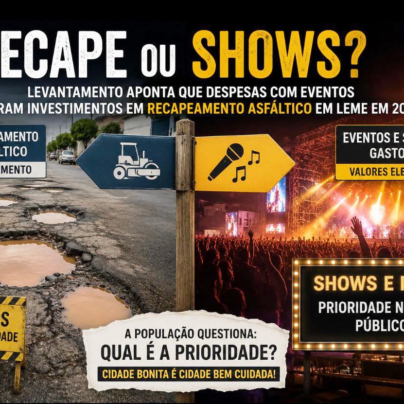 RECAPE OU SHOWS? LEVANTAMENTO APONTA QUE DESPESAS COM EVENTOS NA GESTÃO CLAUDEMIR BORGES SUPERAM INVESTIMENTOS EM RECAPEAMENTO ASFÁLTICO EM LEME EM 2026