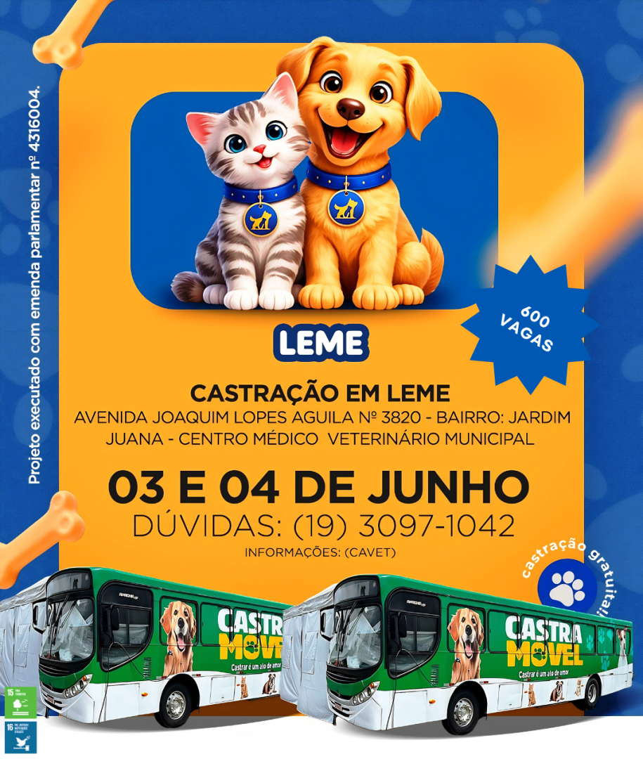 SUCESSO DO ABRIL LARANJA GARANTE MAIS 600 CASTRAÇÕES GRATUITAS EM LEME NOS DIAS 03 E 04 DE JUNHO