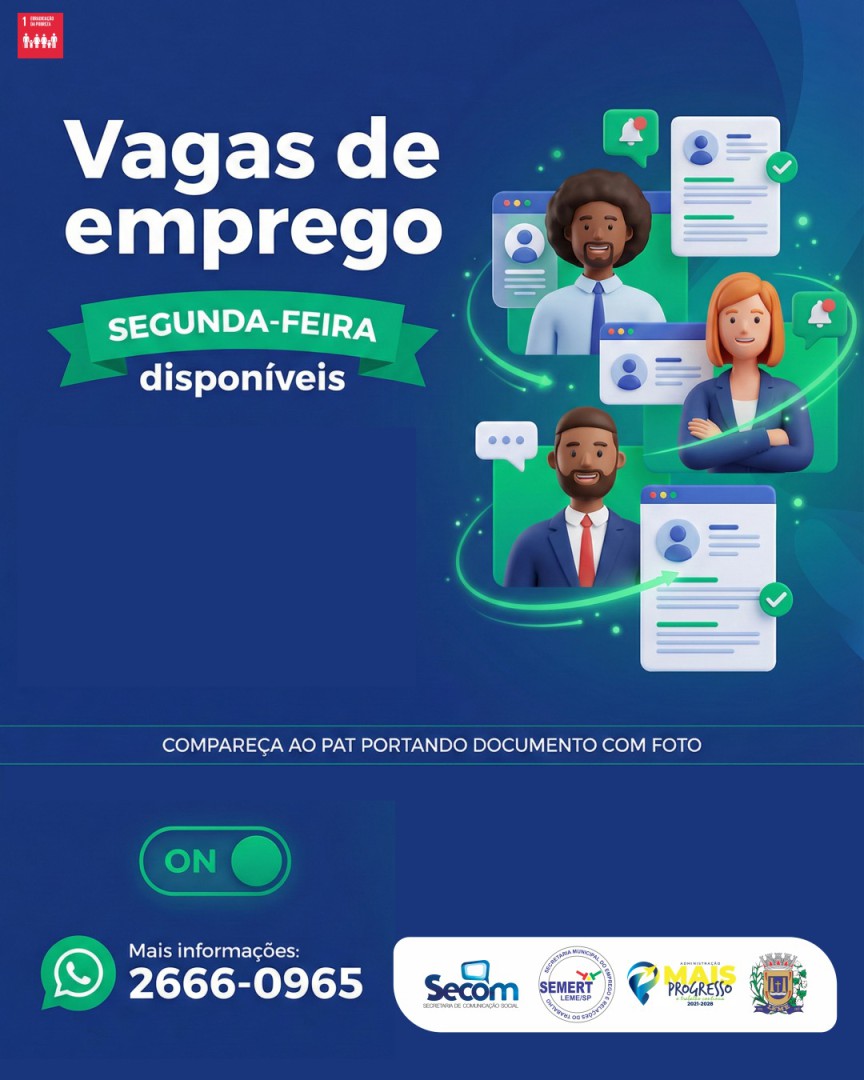 VAGAS ATIVAS DO PAT – POSTO DE ATENDIMENTO AO TRABALHADOR ATUALIZADAS ATÉ O DIA 12/01/2026