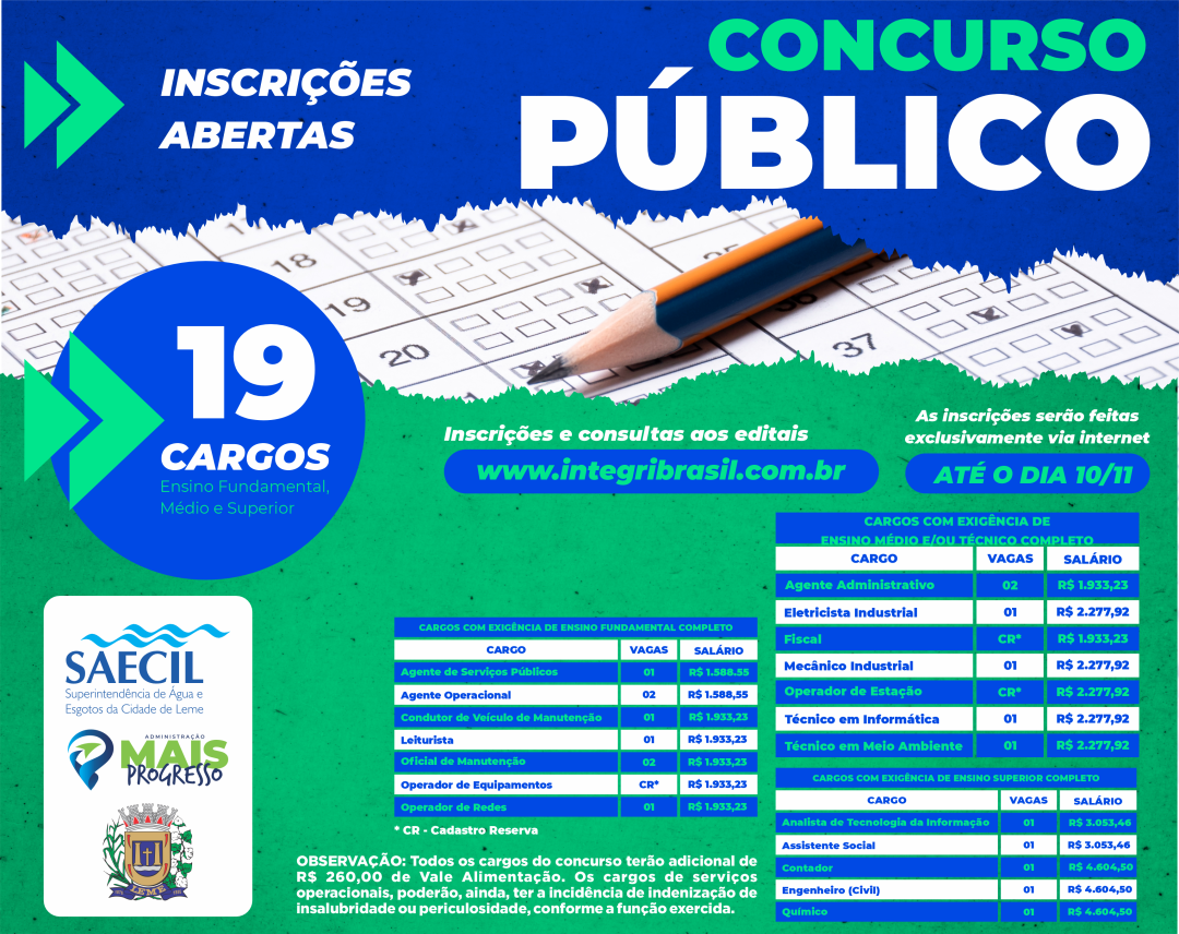 SAECIL abre inscrições para Concurso Público