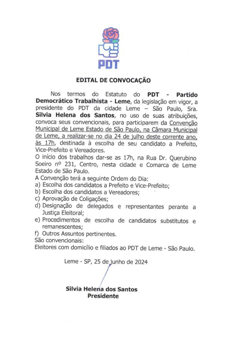 EDITAL DE CONVOCAÇÃO DO PDT